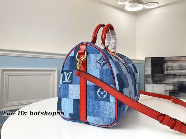 路易威登LV女包 M45041 Speedy Bandoulière30手袋 LV新款丹寧色調手提肩背女包 xxlv2460